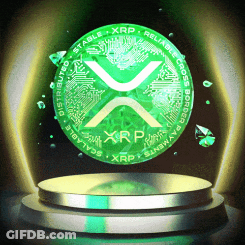 Green XRP Coin On Podium GIF