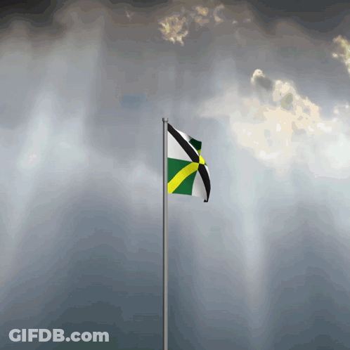 Green Yellow Black Flag Waving Wind Cloudy Sky GIF