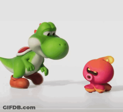 Green Yoshi With Red Octopus GIF