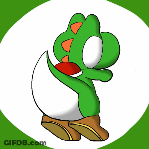 Green Yoshi With White Tail And Brown Boots GIF