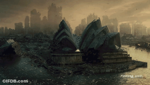 Greenland Word On Destroyed City GIF