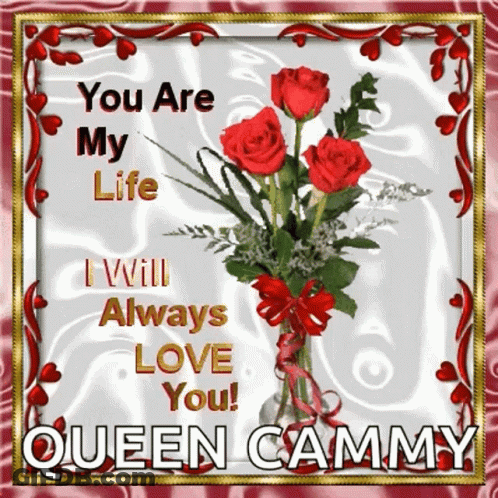 Greeting Card For Queen Cammy With Roses In Vase GIF