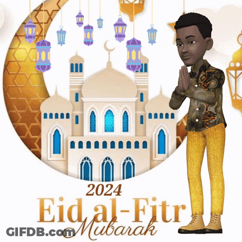 Greeting Card Saying Eid Al-Fitr Mubarak 2024 GIF