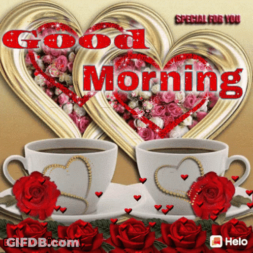 Greeting Card Saying Good Morning With Two Cups Of Coffee GIF