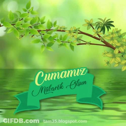 Greeting Card With Green Ribbon Saying Cumamiz Mabarek Olsun GIF