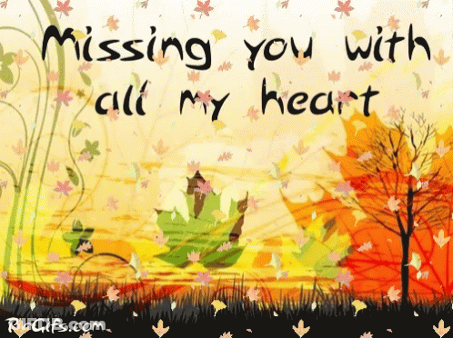 Greeting Card With Leaves Missing You With All My Heart GIF