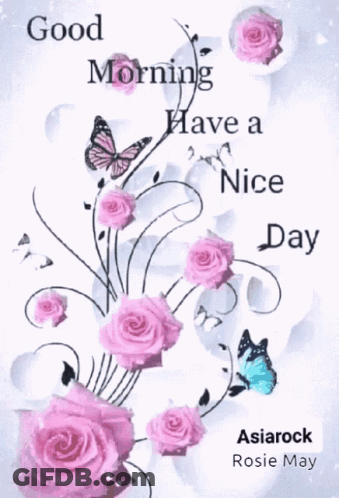 Greeting Card With Pink Roses And Butterflies GIF