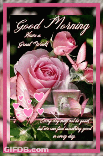 Greeting Card With Pink Roses And Butterflies GIF