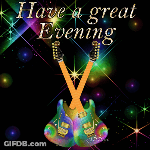 Greeting Card With Two Guitars Saying Have A Great Evening GIF