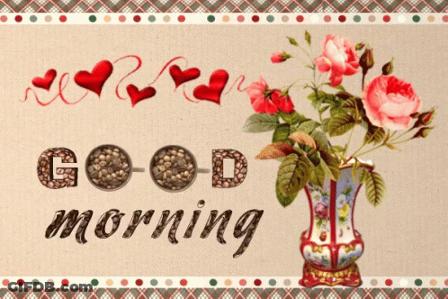 Greeting Card With Vase Of Flowers Saying Good Morning GIF