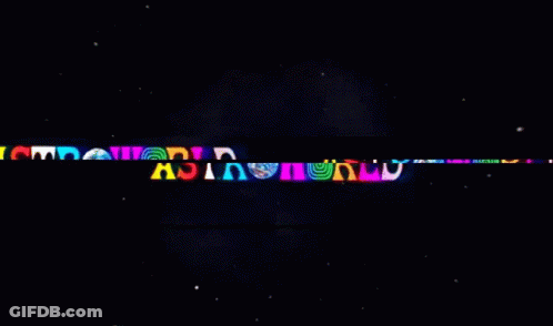 Greetings From Astroworld Wish You Were Here On A Black Background With Stars GIF