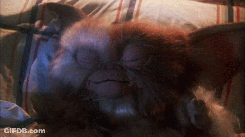 Gremlin Laying On Bed With Eyes Closed GIF