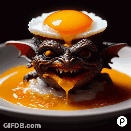 Gremlins Figurine With Fried Egg GIF