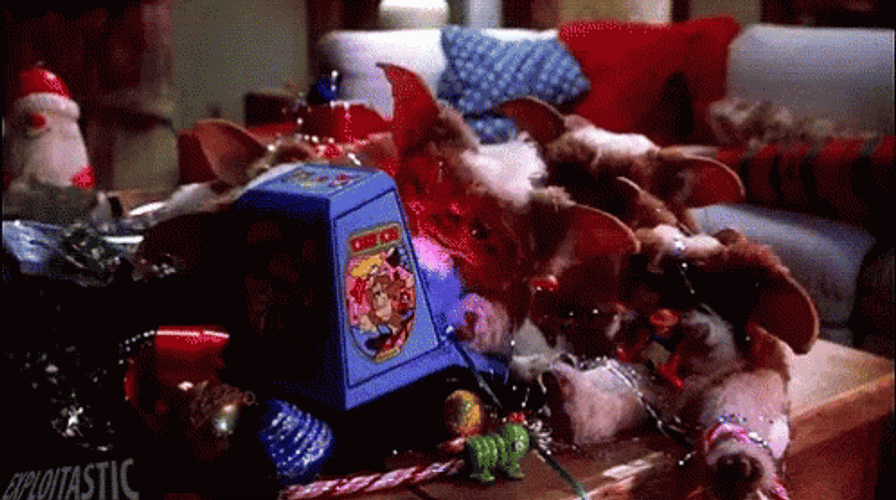 Gremlins Playing Christmas Lights GIF
