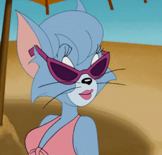 Grey Cat Girl Lifting Sunglasses GIF