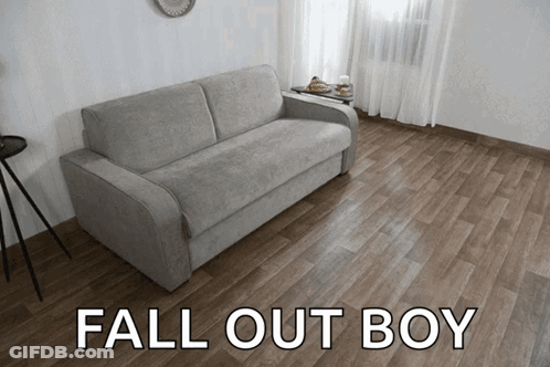 Grey Couch With Words Fall Out Boy GIF