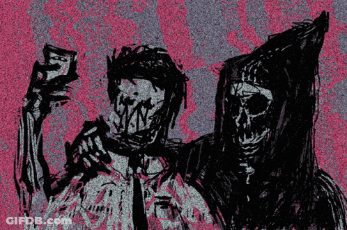 Grim Reaper And Man With Skull On Face GIF