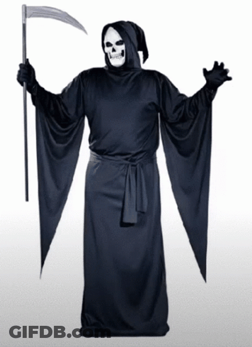Grim Reaper Black Robe Scythe Costume GIF