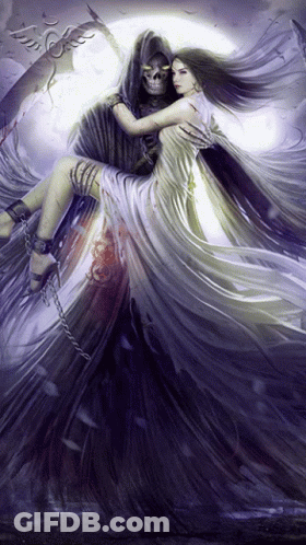 Grim Reaper Carrying Woman In White Dress GIF