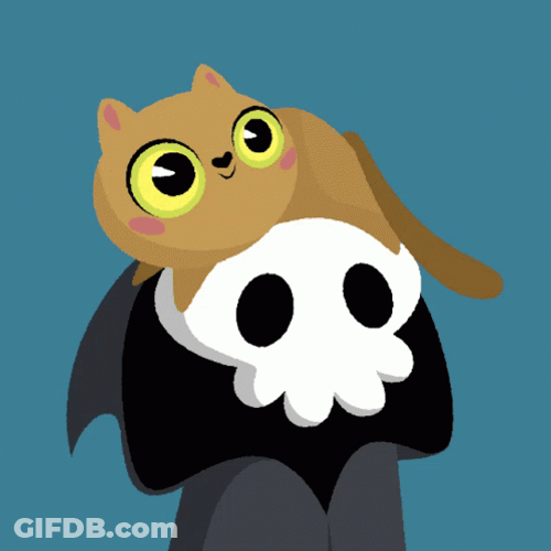 Grim Reaper Cuddling A Cat Cartoon GIF
