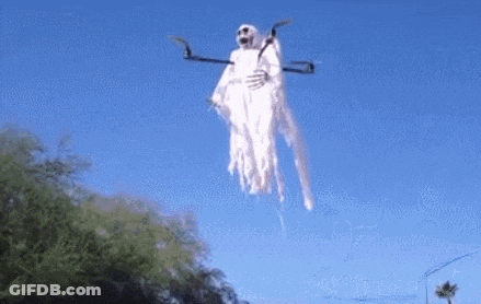Grim Reaper Flying With Drone GIF