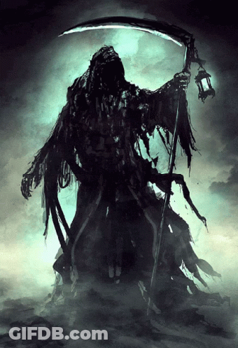 Grim Reaper Holding Scythe And Lantern GIF