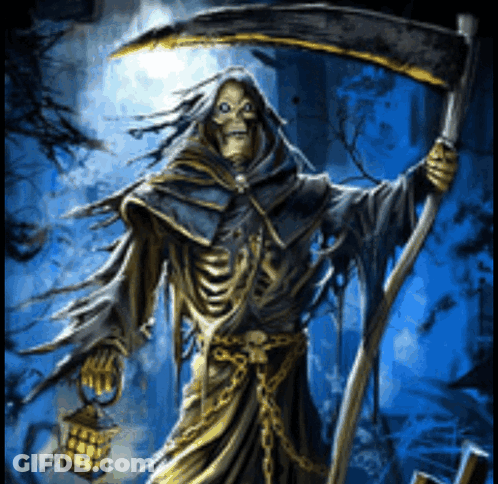 Grim Reaper Holding Scythe And Lantern GIF