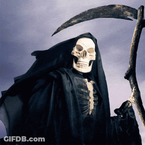 Grim Reaper Next To Tree In Field GIF