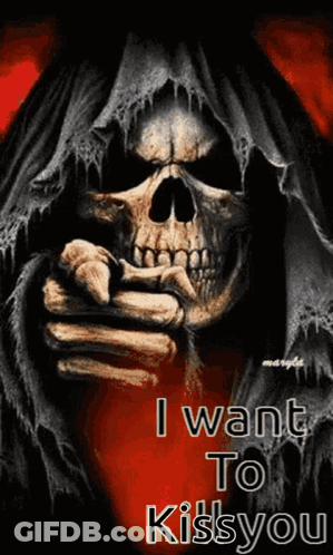 Grim Reaper Pointing I Want To Kiss You GIF