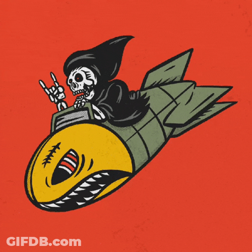 Grim Reaper Riding Rocket GIF