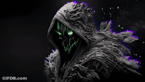 Grim Reaper With Green Eyes And Hood GIF