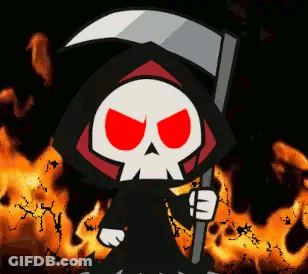 Grim Reaper With Red Eyes Holding Scythe GIF