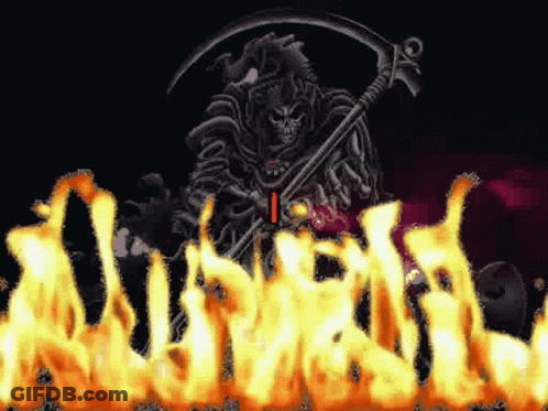 Grim Reaper With Scythe In Front Of Flame GIF