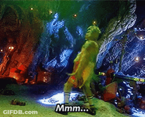Grinch Dancing In Cave Saying Mmmm GIF