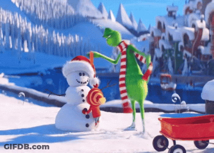 Grinch Destroy Snowman Statue GIF