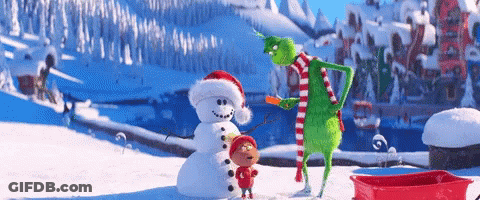 Grinch Standing Next To Snowman And Child GIF