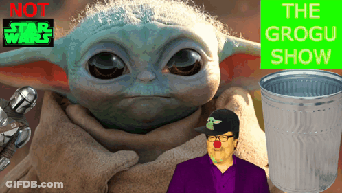 Grogo Show Poster With Baby Yoda And Man GIF