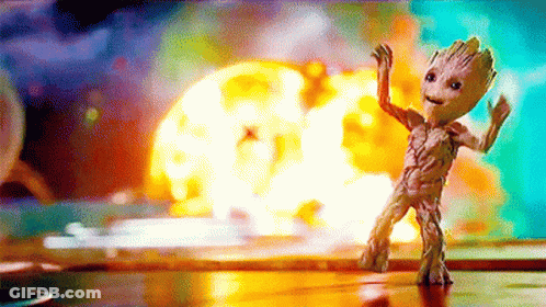 Groot Dancing In Front Of Explosion GIF