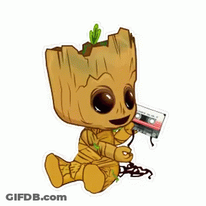 Groot Holding Cassette Tape And Microphone GIF