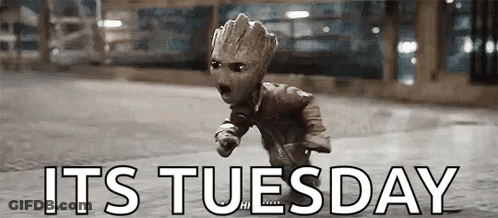 Groot Running Down Street Saying Its Tuesday GIF