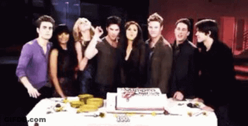 Group Around Cake Saying Vampire Diaries GIF