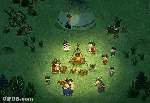 Group Around Campfire In A Game GIF