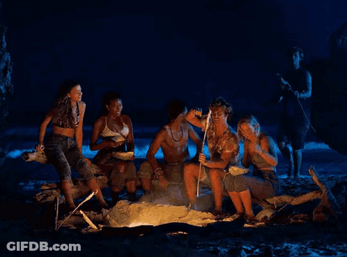 Group Around Campfire On Beach At Night GIF