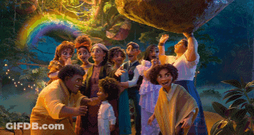 Group Around Tree With Rainbow GIF