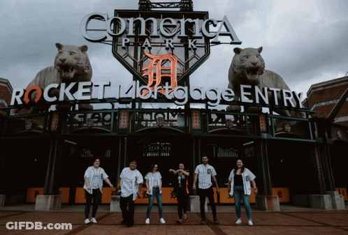 Group At Comerica Park Rocket Mortgage Entry GIF