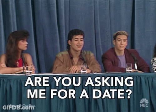 Group At Table Saying Are You Asking Me For A Date GIF
