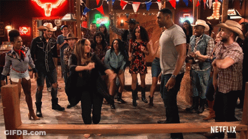Group Dancing In Bar With Netflix Logo GIF