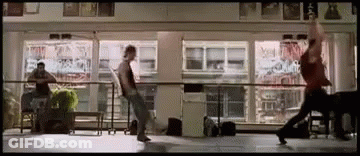 Group Dancing In Dance Studio In Front Of Large Window GIF