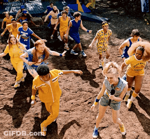 Group Dancing In Dirt With Bingo Shirt GIF