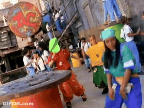 Group Dancing In Front Of Building With Letter C GIF